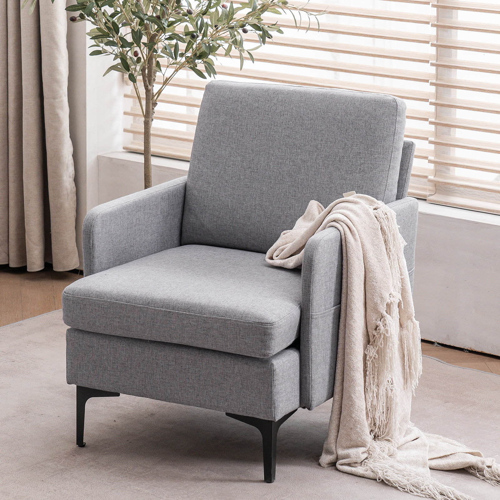 Latitude Run Upholstered Accent Chair Fabric Dark Grey Linen Accent Chairs